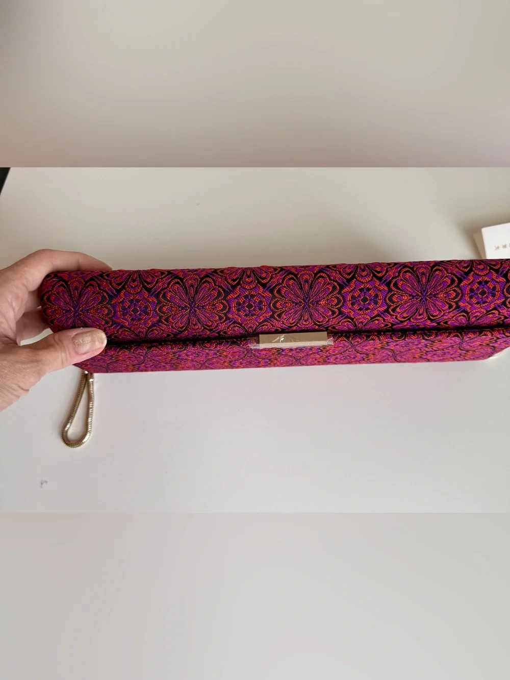 Trina Turk NWT Lush Floral Jacquard Berry Clutch Detachable Chain